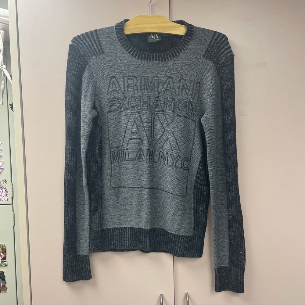 Armani Exchange sweater Charcoal and Light Gray Pullover logo men’s size small